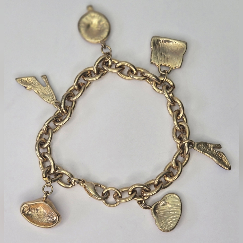 Vintage Red Hat Society 6 Charms Bracelet Gold Tone Chain, Purse,‎ Hats & Shoes - Picture 4 of 5